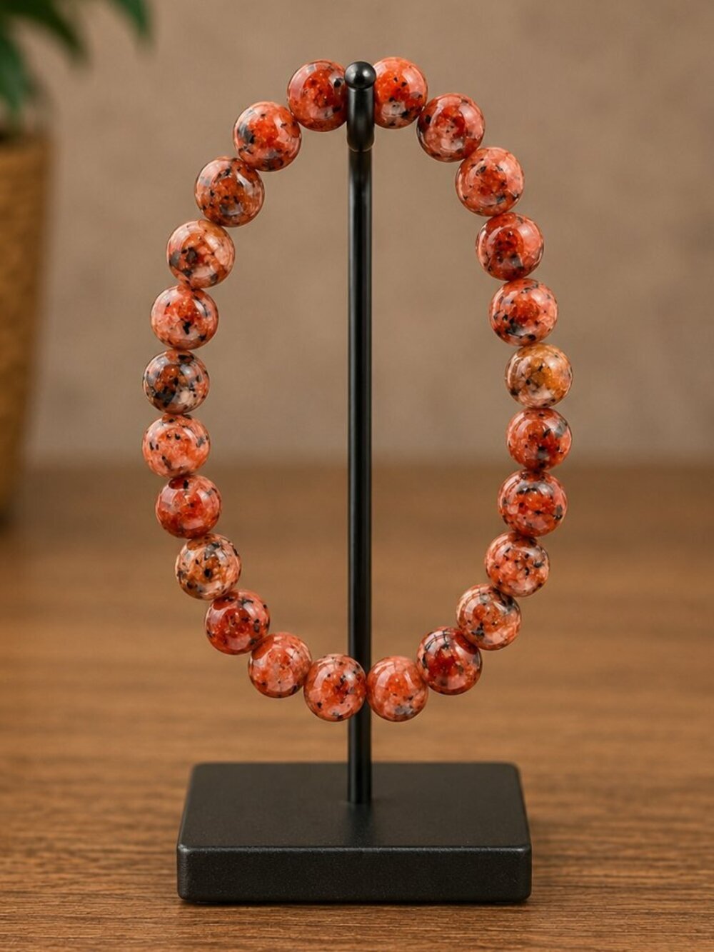 Red Kiwi Jasper Stretch Bracelet | Handmade - Picture 4 of 6